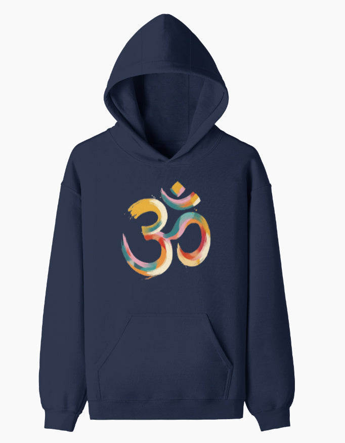 Artistic om hoodie with distinct teal painting pattern