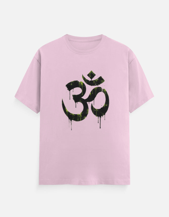 Unisex Classic Crew T-Shirt Om Wall Graffiti featuring a bold black symbol with gravity drips