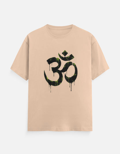 Unisex Classic Crew T-Shirt Om Wall Graffiti featuring a bold black symbol with gravity drips