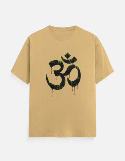 Unisex Classic Crew T-Shirt Om Wall Graffiti featuring a bold black symbol with gravity drips