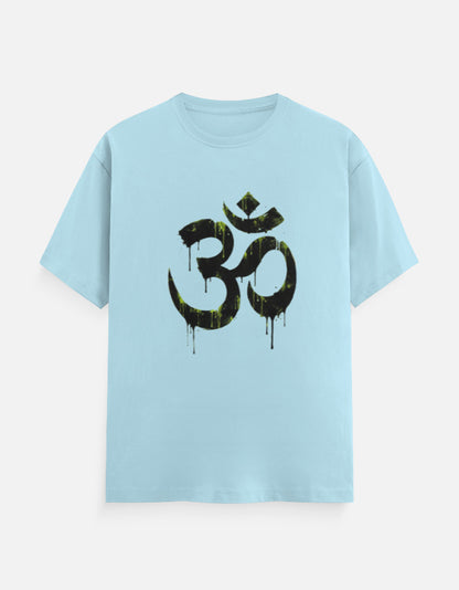 Unisex Classic Crew T-Shirt Om Wall Graffiti featuring a bold black symbol