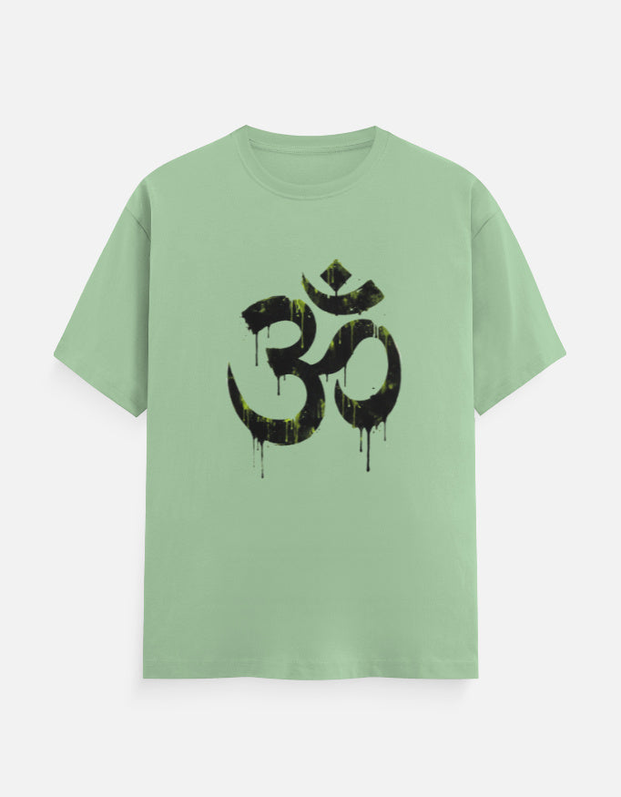 Unisex Classic Crew T-Shirt Om Wall Graffiti featuring a bold black symbol