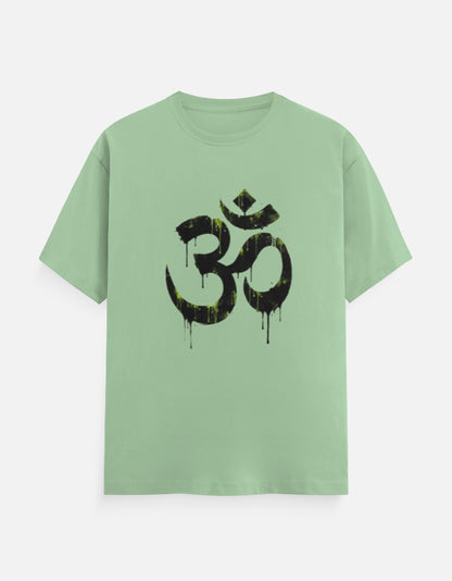 Unisex Classic Crew T-Shirt Om Wall Graffiti featuring a bold black symbol